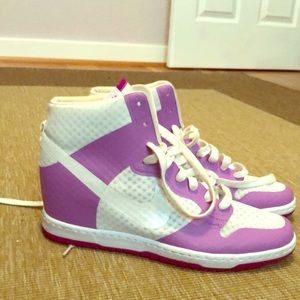 Nike Sky Hi Wedges. White/Purple. Size 11